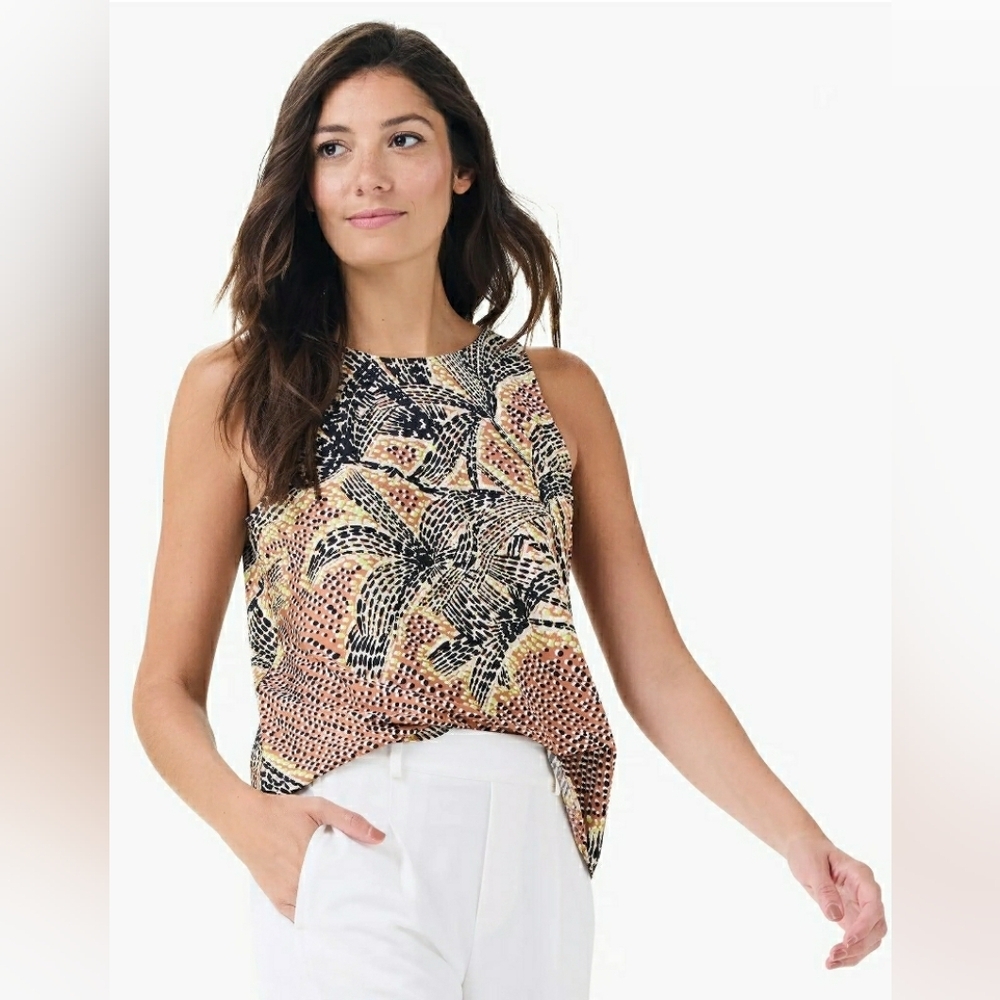 NIC+ZOE Boho Top Silky Slip-On Capsule Animal Print Career Tank Blouse XXL New